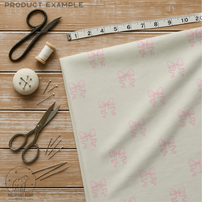 Pink Bow Seamless Pattern, Coquette Ribbon Design on Cream Background, Feminine Fabric, Wallpaper, Digital Paper, Girly Bows