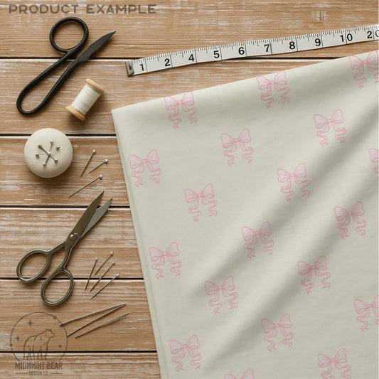 Pink Bow Seamless Pattern, Coquette Ribbon Design on Cream Background, Feminine Fabric, Wallpaper, Digital Paper, Girly Bows