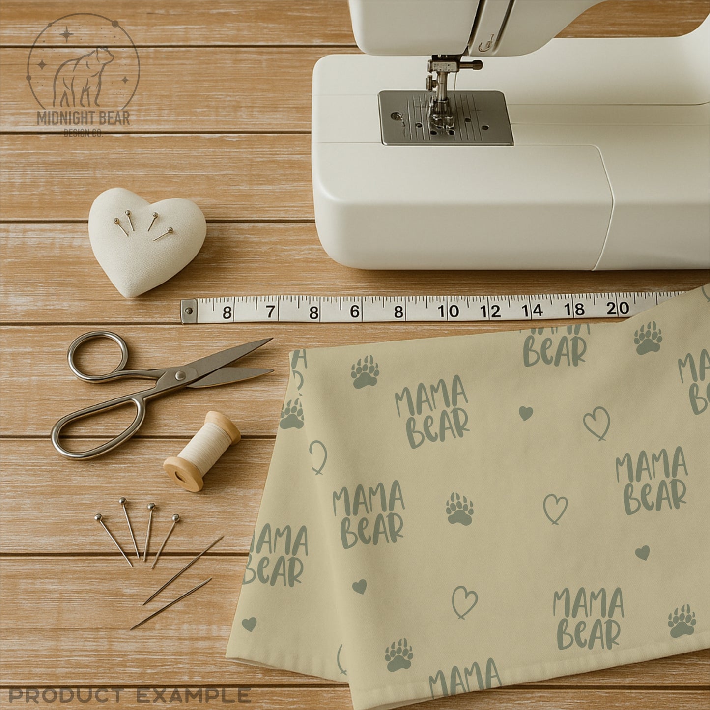 Sage Green and Tan Neutral Mama Bear Text and Paw Print Seamless Pattern