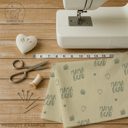 Sage Green and Tan Neutral Mama Bear Text and Paw Print Seamless Pattern