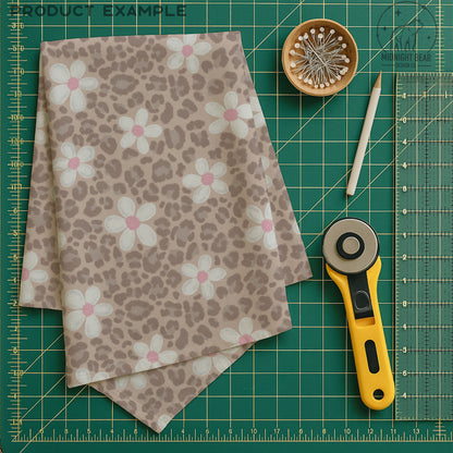 Neutral Daisy Leopard Print Seamless Pattern Soft Taupe Animal Print Digital Paper, Boho Fabric, Digital Scrapbook, Hand Drawn, PNG Download