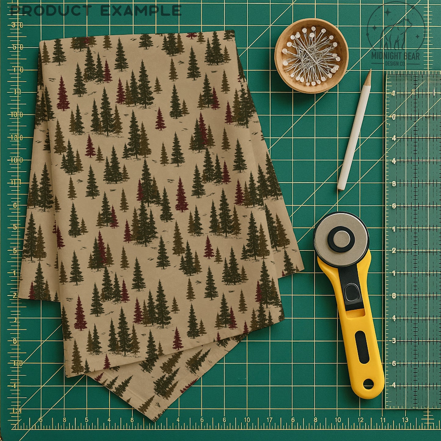 Green and Red Woodland Christmas Forest Seamless Pattern