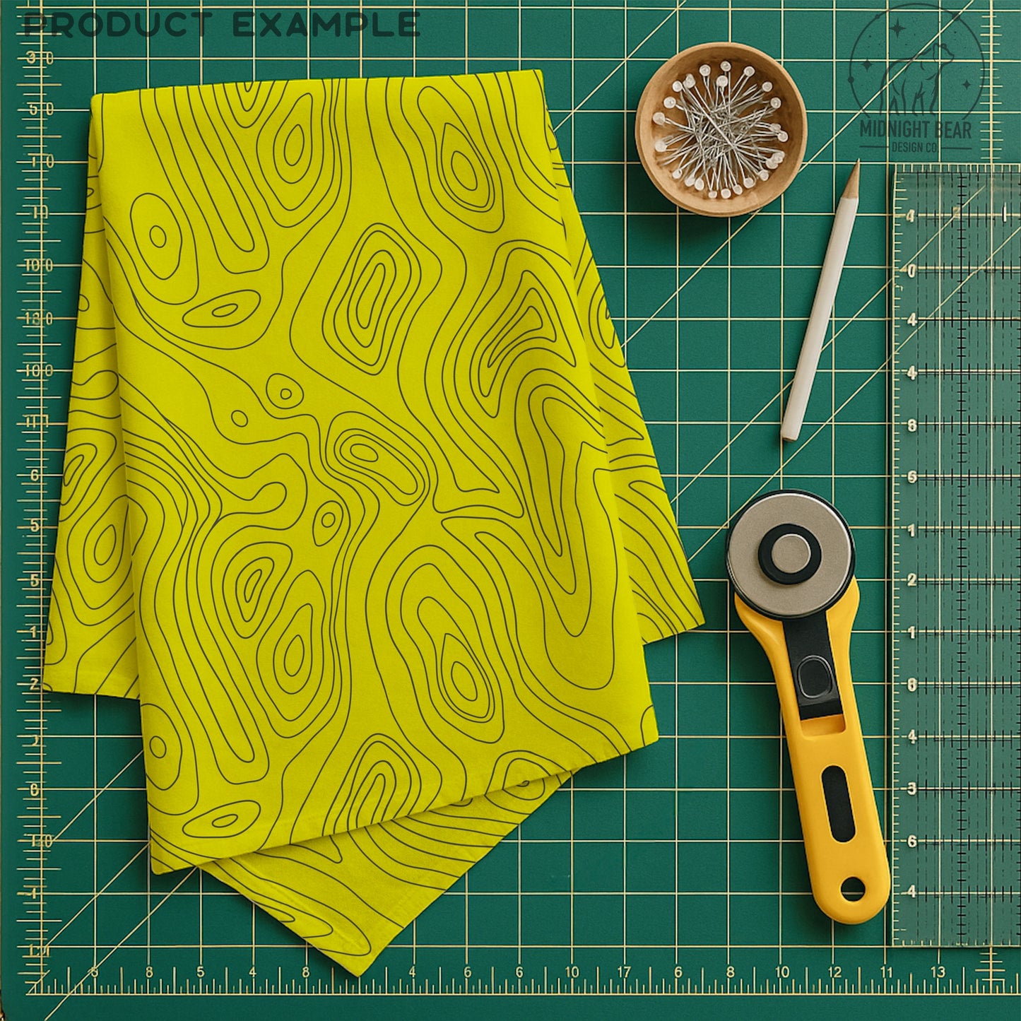 High Visibility Yellow Topographic Map Seamless Pattern