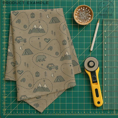 Adventure Camping Seamless Pattern | Explore Outdoors Illustration | Bear Mountain Camp Jeep Kids Pattern for Fabric, Crafts, Scrapbooking