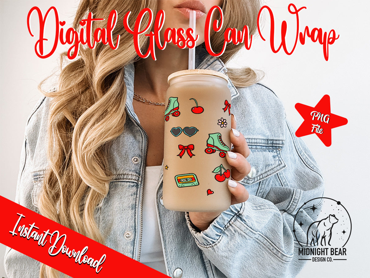 Cherry Bomb Summer Glass Can Wrap 16oz Hand Drawn PNG Digital Download