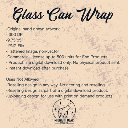 Cherry Bomb Summer Glass Can Wrap 16oz Hand Drawn PNG Digital Download