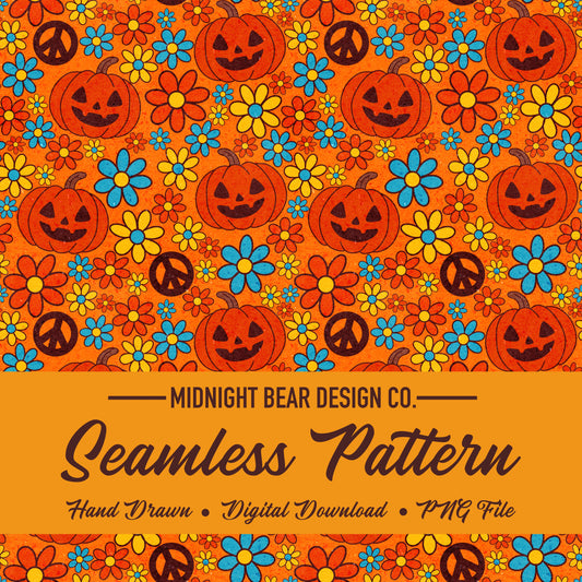 Groovy Pumpkins Seamless Pattern Instant Digital Download