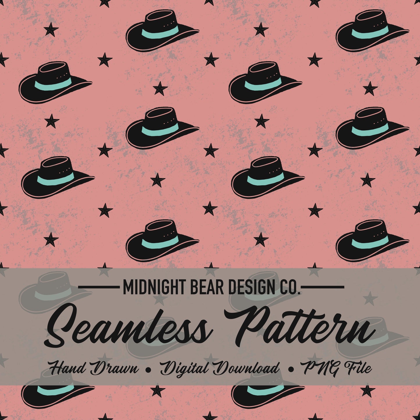 Hats and Stars in Pink Seamless Pattern Instant Digital Download