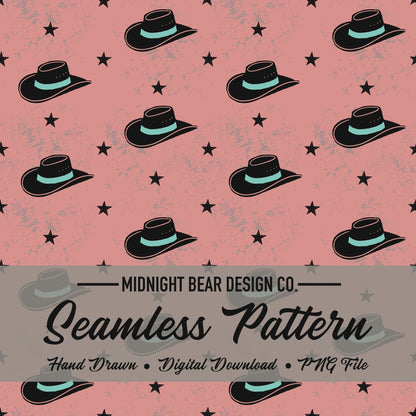 Hats and Stars in Pink Seamless Pattern Instant Digital Download