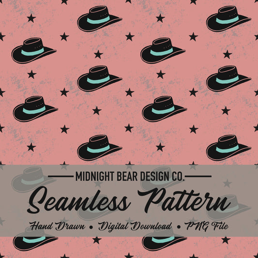 Hats and Stars in Pink Seamless Pattern Instant Digital Download