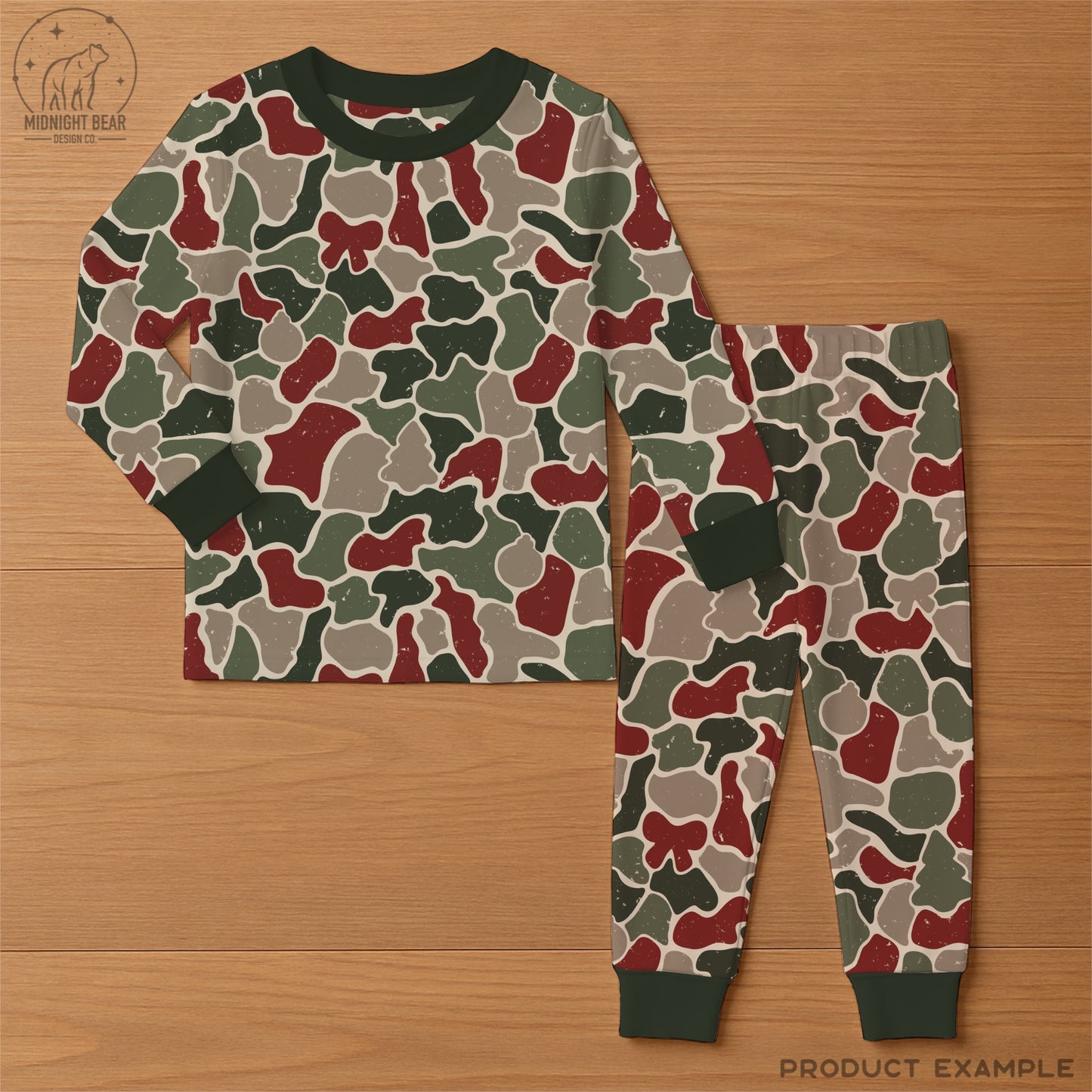 Christmas Camo Seamless Pattern Trees, Stockings, Ornaments in Red and Green