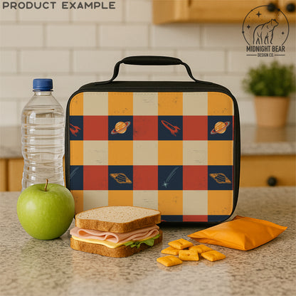 Retro Space Checker Seamless Pattern Navy and Orange