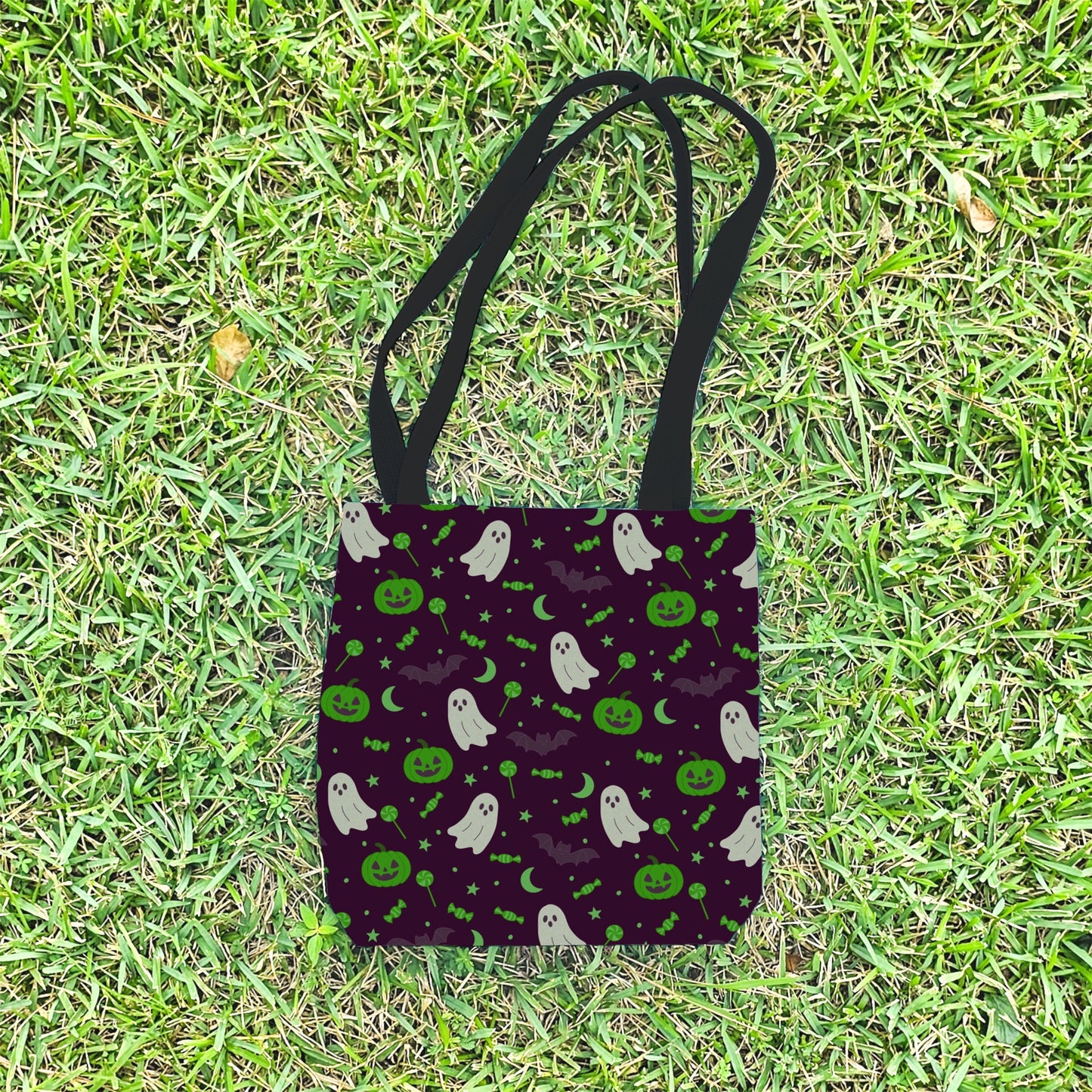 Green Ghost Halloween Trick or Treat Bag – Cute  Ghosts, Pumpkins, Candy & Bats – Reusable 13” Tote for Kids