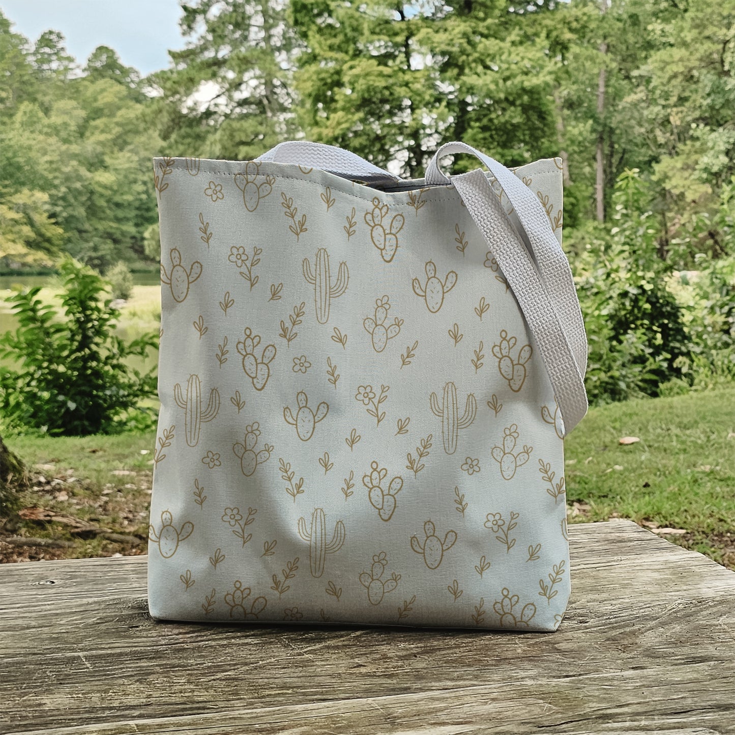 Taupe Cactus Tote Bag, Desert Flower Handbag, Western Style Shoulder Purse