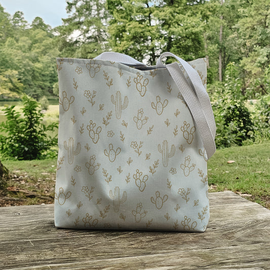 Taupe Cactus Tote Bag, Desert Flower Handbag, Western Style Shoulder Purse