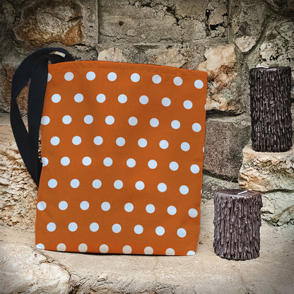 Orange Polka-dotted Trick or Treat Bag – 13"  Halloween Tote for Kids
