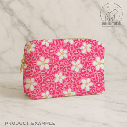 Pink Daisy Leopard Print Seamless Pattern Hot Pink Animal Print Digital Paper, Coquette Fabric, Digital Scrapbook, Hand Drawn, PNG Download