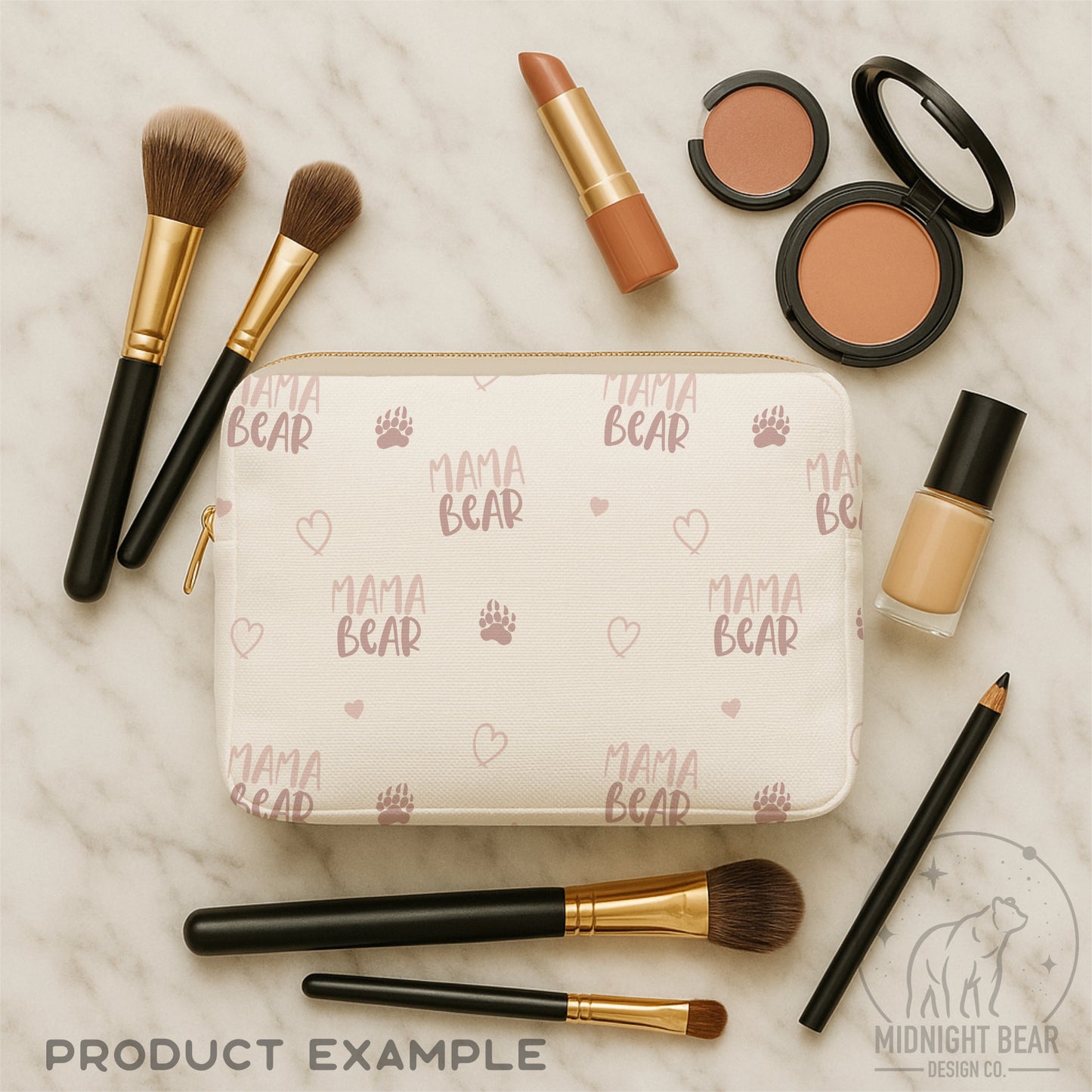 Blush Pink Mama Bear Seamless Text and Paw Print Pattern
