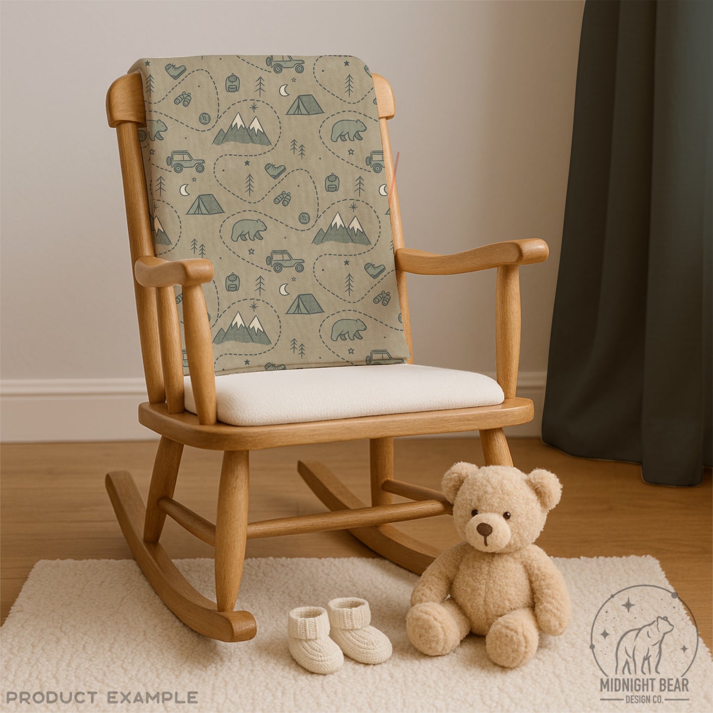 Adventure Camping Seamless Pattern | Explore Outdoors Illustration | Bear Mountain Camp Jeep Kids Pattern for Fabric, Crafts, Scrapbooking