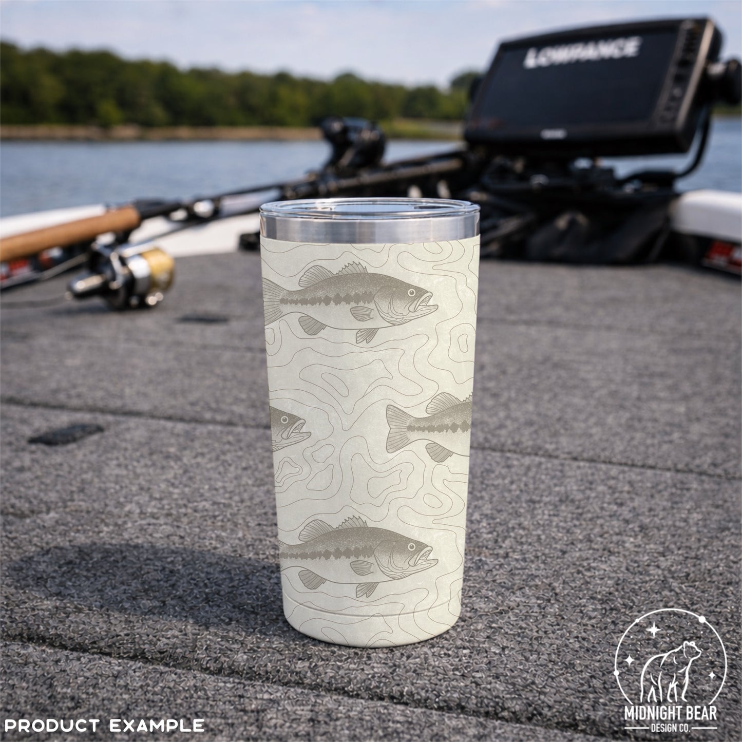 Bass Fishing Topographic Seamless Pattern Tan