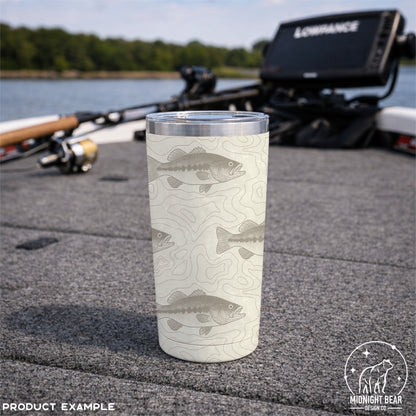 Bass Fishing Topographic Seamless Pattern Tan