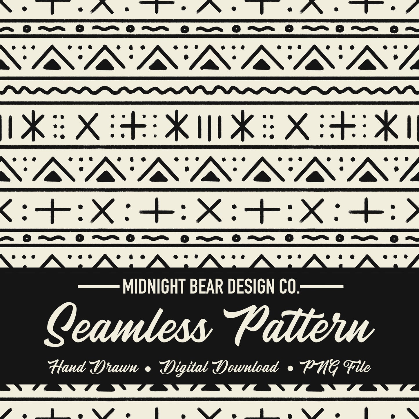 Mud Cloth Seamless Pattern | Tribal Geometric Digital Paper, African Textile Fabric Design, Modern Boho Scrapbook, Hand Drawn PNG Download