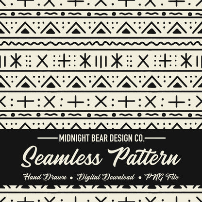 Mud Cloth Seamless Pattern | Tribal Geometric Digital Paper, African Textile Fabric Design, Modern Boho Scrapbook, Hand Drawn PNG Download