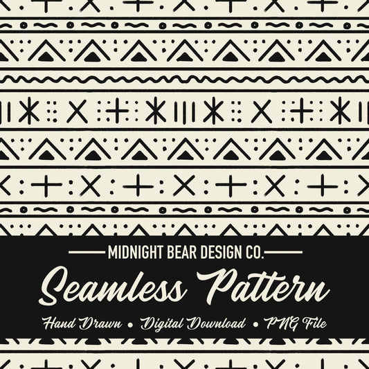 Mud Cloth Seamless Pattern | Tribal Geometric Digital Paper, African Textile Fabric Design, Modern Boho Scrapbook, Hand Drawn PNG Download