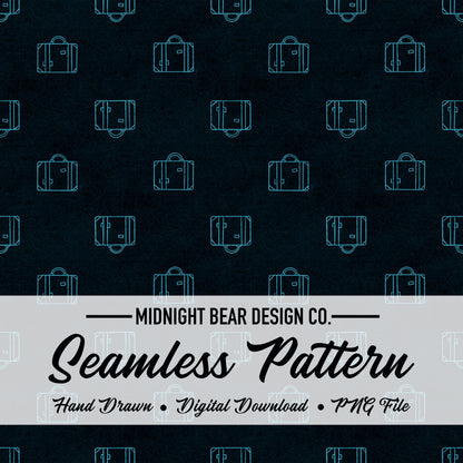 Blue Suitcase Seamless Pattern, Minimal Travel Line Art Design, Adventure Fabric, Wallpaper, Digital Paper, Scrapbook, Luggage pattern