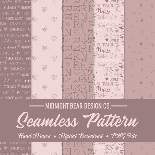 Nurse Word Grid Seamless Pattern Collection | Nursing Appreciation Designs | RN Medical Typography Pattern Set, Nurse gift, Seamless Bundle