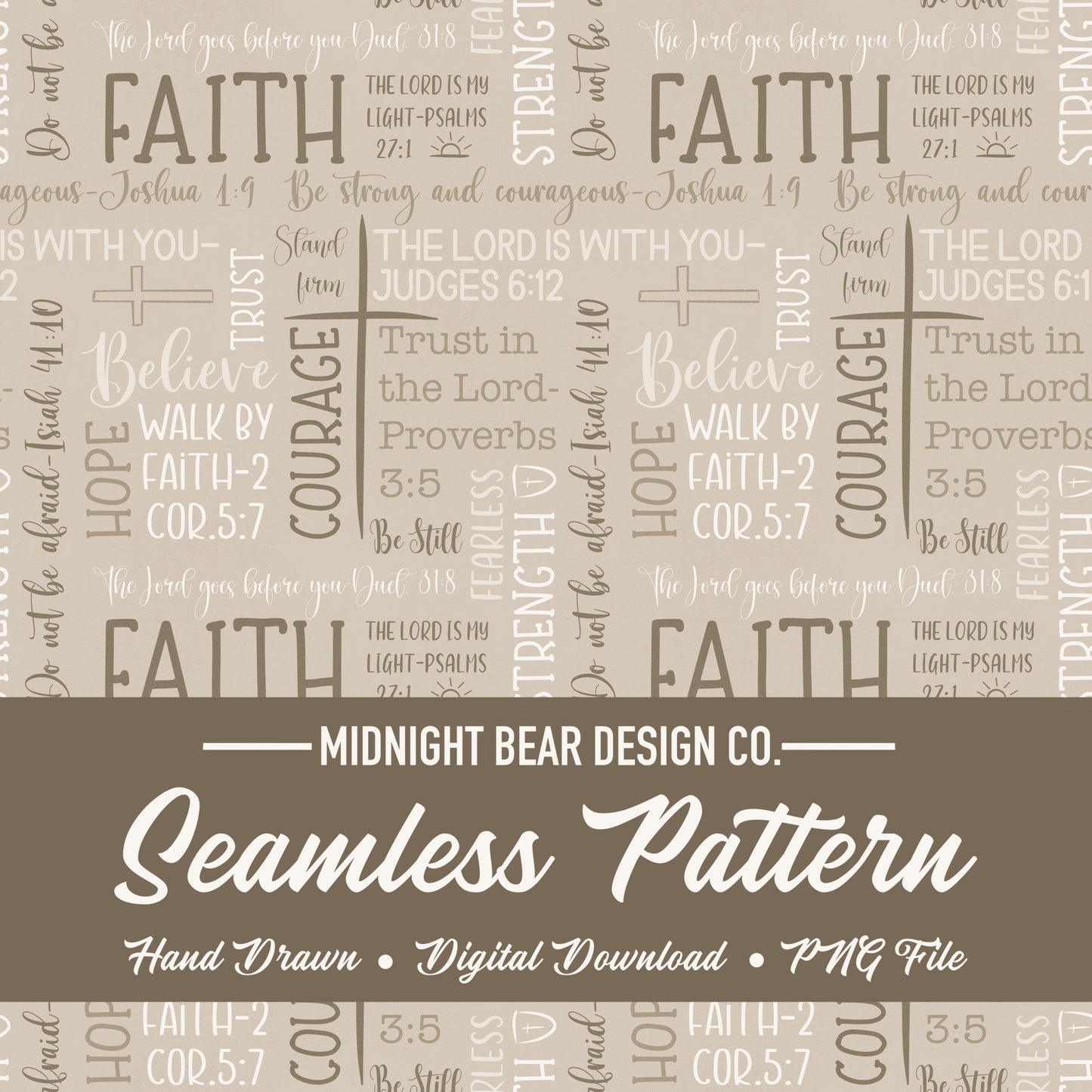 Beige Faith Over Fear Word Grid Seamless Pattern