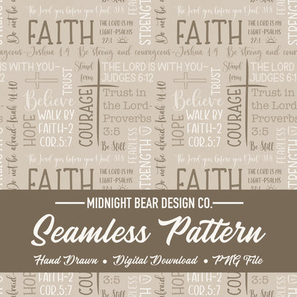 Beige Faith Over Fear Word Grid Seamless Pattern