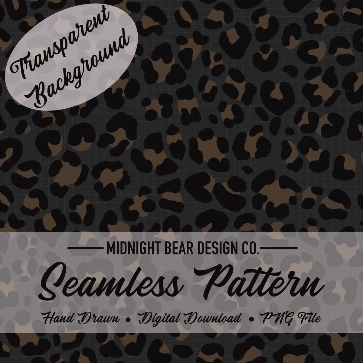 Black Tan Leopard Print Seamless Pattern with Transparent Background