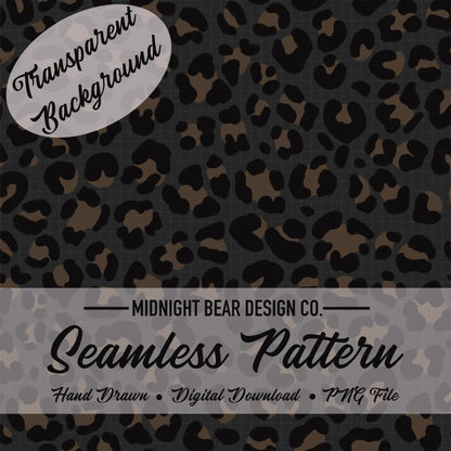 Black Tan Leopard Print Seamless Pattern with Transparent Background
