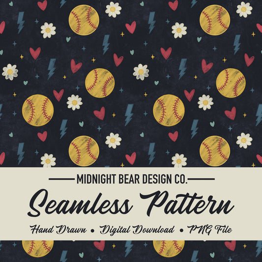 Retro Grunge Softball Seamless Pattern Navy