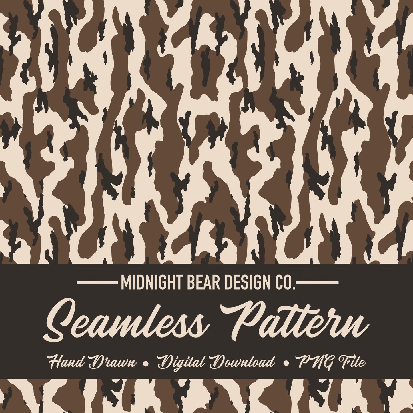 Bottomland Style Camo Seamless Pattern | Neutral Tan Brown Hunting Camouflage