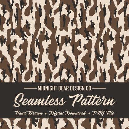 Bottomland Style Camo Seamless Pattern | Neutral Tan Brown Hunting Camouflage