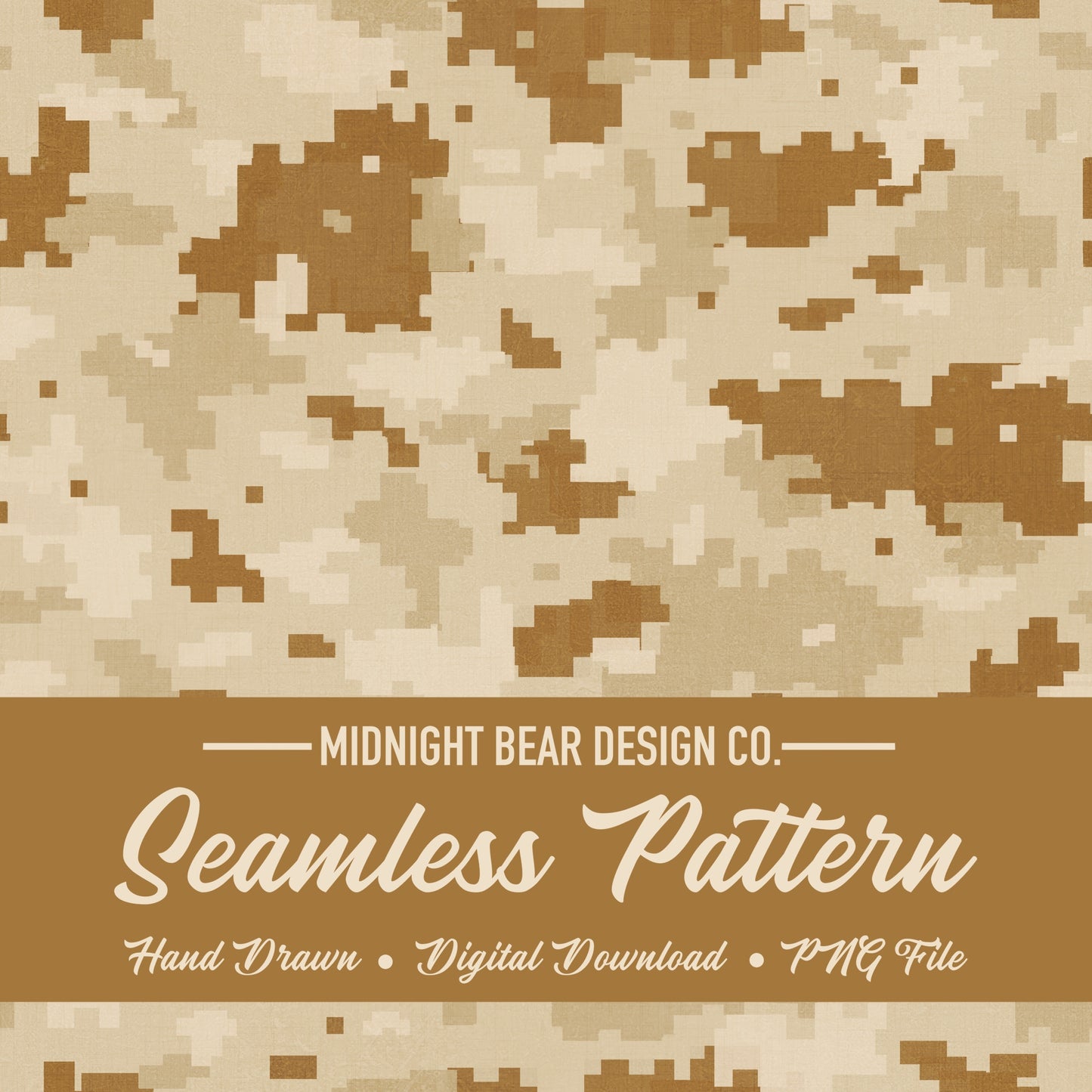Desert Digital Camo Seamless Pattern | Tan Brown Pixel Camouflage | Military Style Digital Camouflage for Fabric, Crafts, MARPAT, hunting