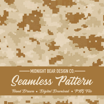 Desert Digital Camo Seamless Pattern | Tan Brown Pixel Camouflage | Military Style Digital Camouflage for Fabric, Crafts, MARPAT, hunting