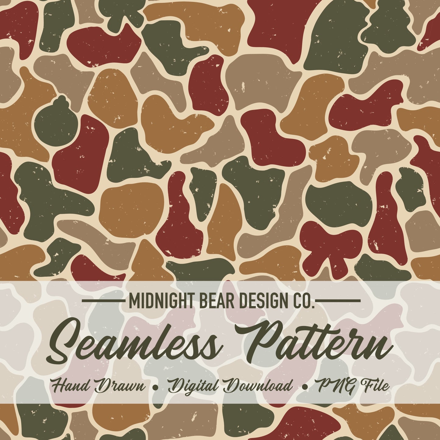 Christmas Camo Seamless Pattern Rustic Red and Gold
