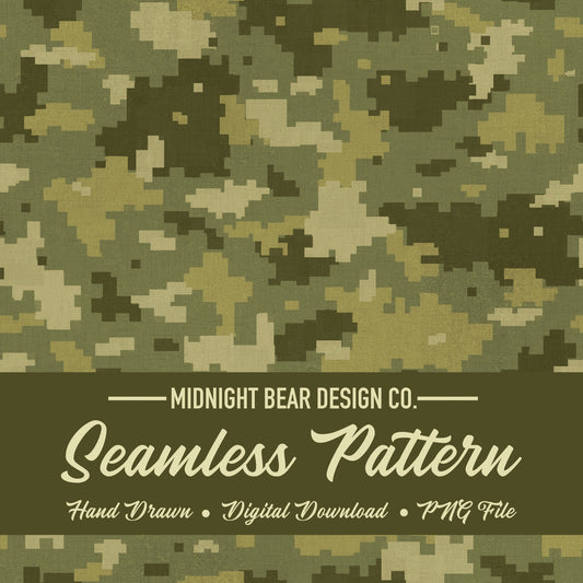 Green Digital Camo Seamless Pattern | Jungle Pixel Camouflage | Military Style Digital Camouflage for Fabric, Crafts, MARPAT, hunting