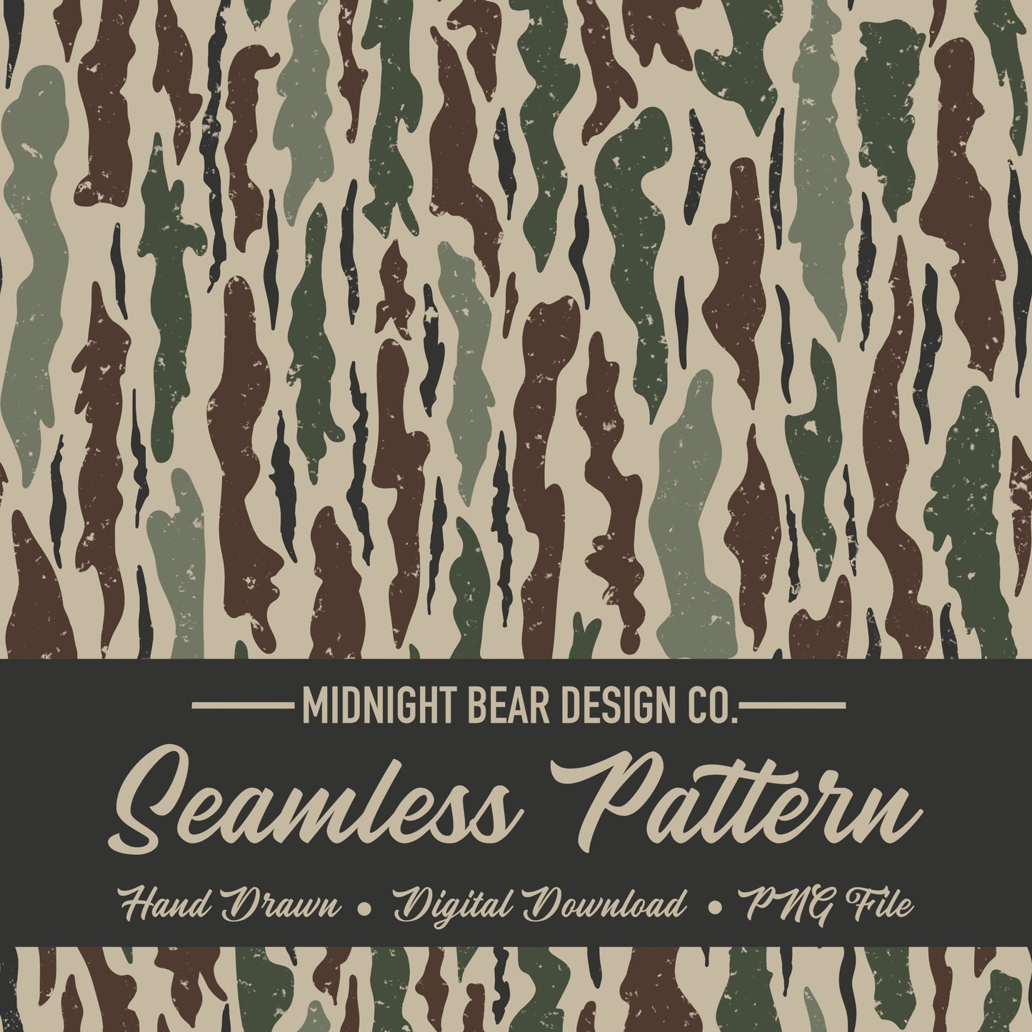 Green and Brown Bark Camo Seamless Pattern, Timber Woodland Camouflage