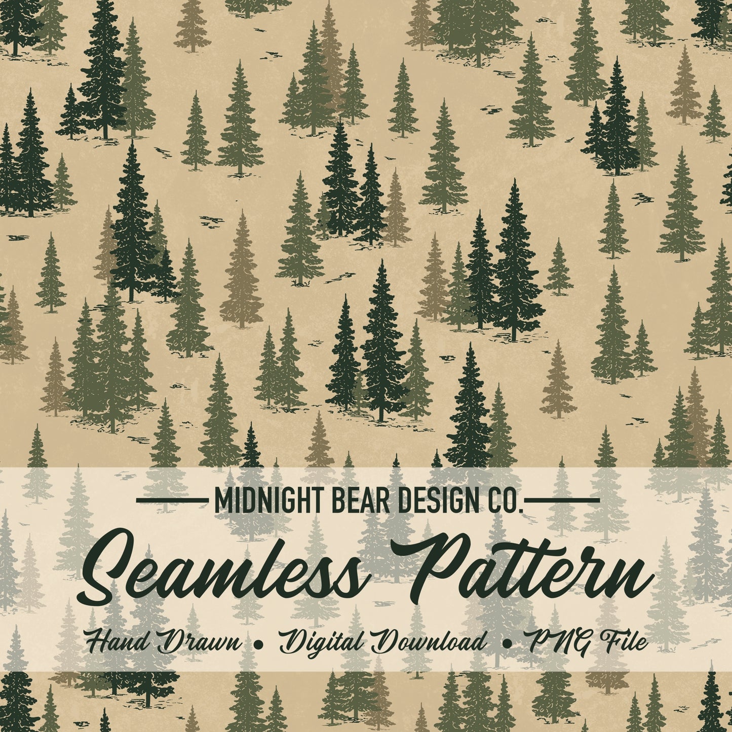 Evergreen Pine Tree Woodland Forest Seamless Pattern