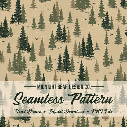 Evergreen Pine Tree Woodland Forest Seamless Pattern