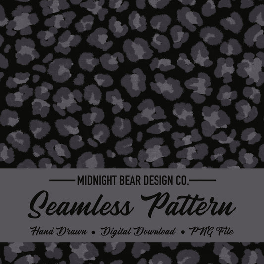 Black and Grey Leopard Print Seamless Pattern | Neutral Leopard Animal Print Design | Minimal Safari Fabric, Wallpaper, Digital Paper
