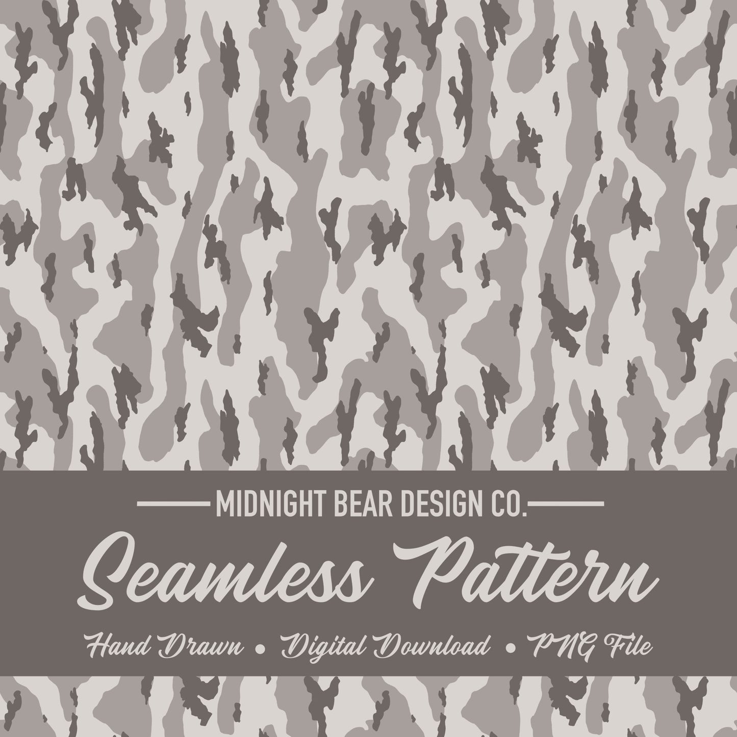 Bottomland Style Camo Seamless Pattern | Grey Neutral Hunting Camouflage