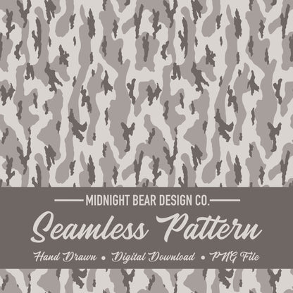 Bottomland Style Camo Seamless Pattern | Grey Neutral Hunting Camouflage