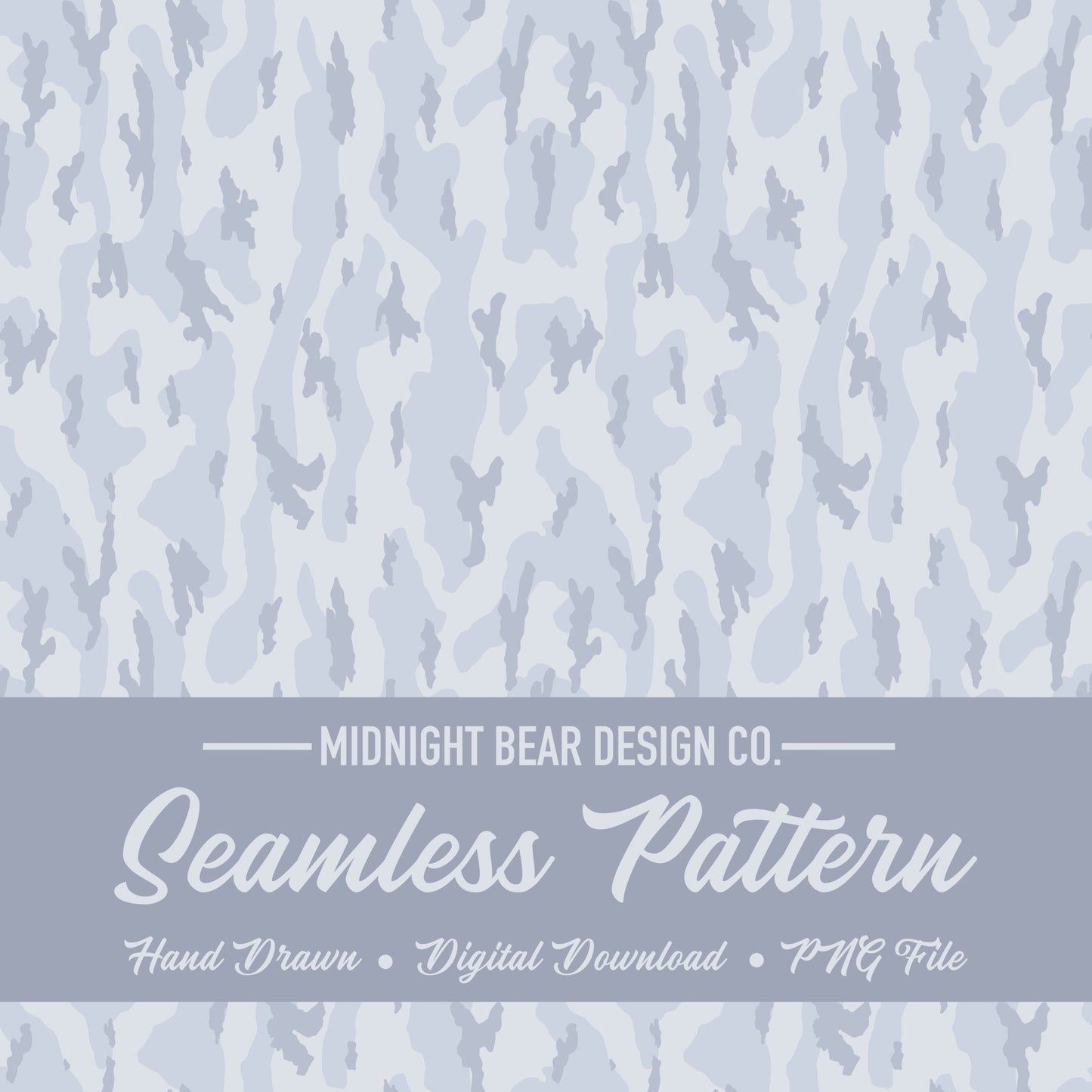 Bottomland Style Camo Seamless Pattern | Blue Grey Hunting Camouflage