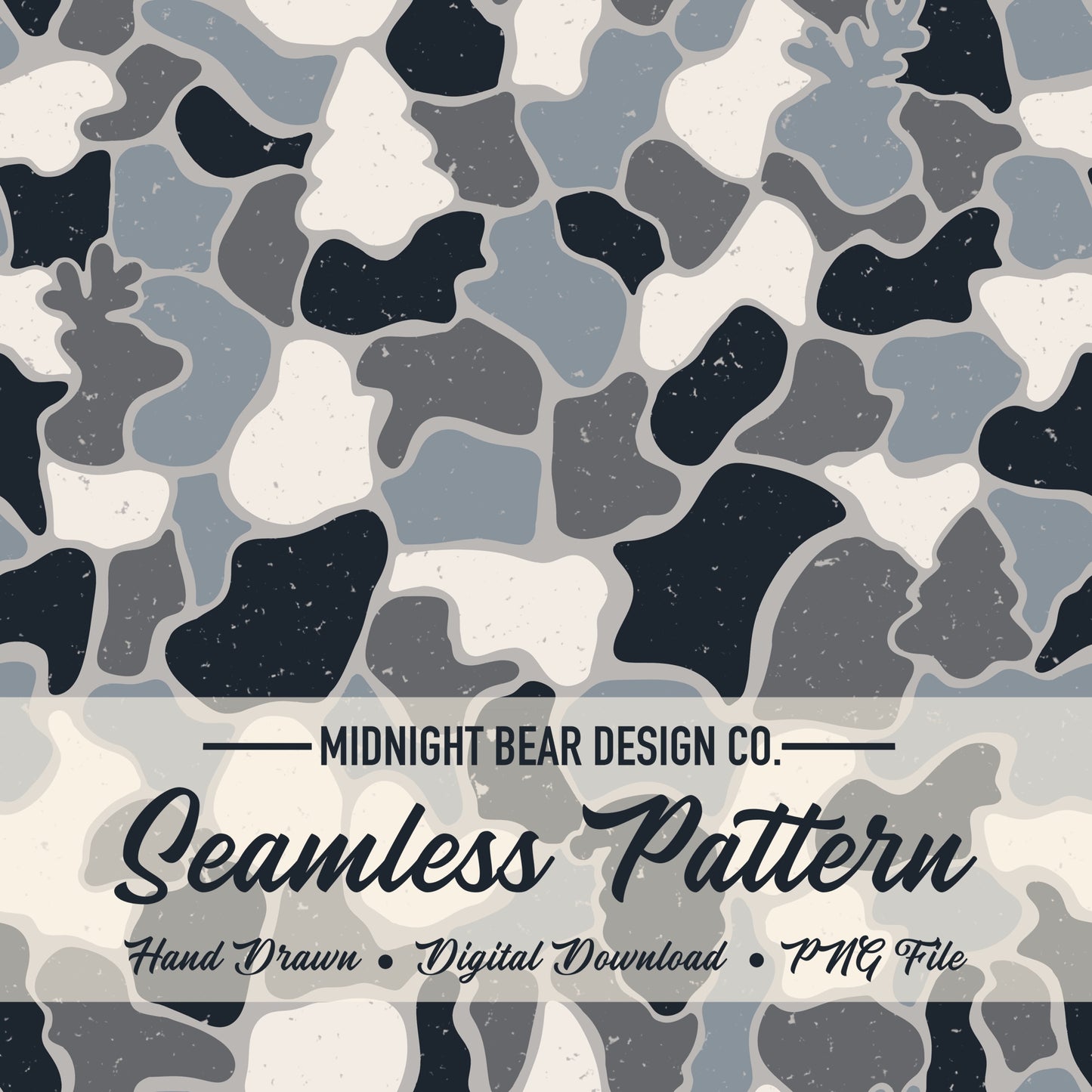 Icy Blue Christmas Camo Seamless Pattern, Santa Hat Reindeer