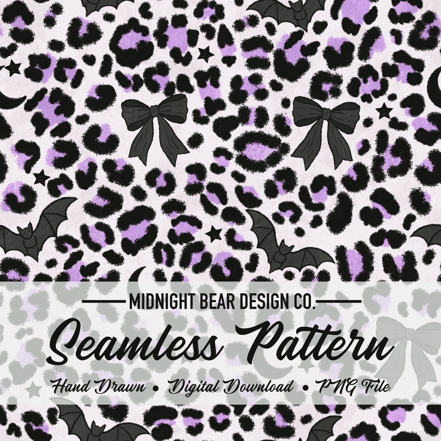 Halloween Leopard Print Seamless Pattern Lavender and Black
